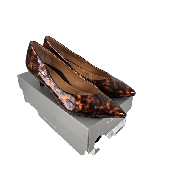 New Vionic Josie Kitten Heel Patent Leather Tortoise Print 9.5W Careerwear Chic